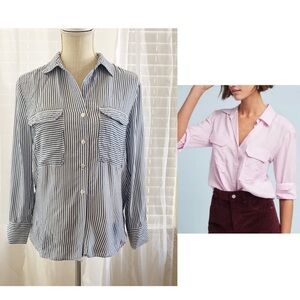 Maeve Anthropologie Blue and White Striped Button Down Shirt